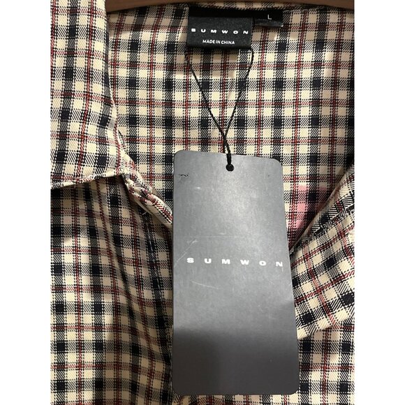 Checkered Button-Up Shirt With "Call My Stylist" Back Print By Sumwon Size L - Picture 3 of 6